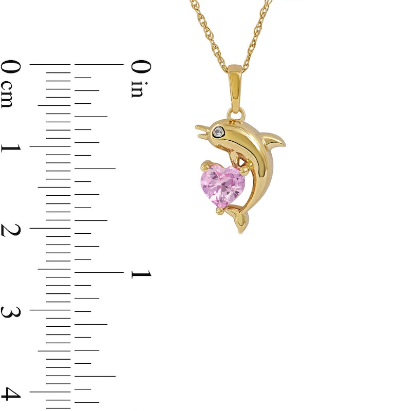 5.0mm Heart-Shaped Pink and White Lab-Created Sapphire Dolphin Pendant in Sterling Silver with 14K Gold Plate