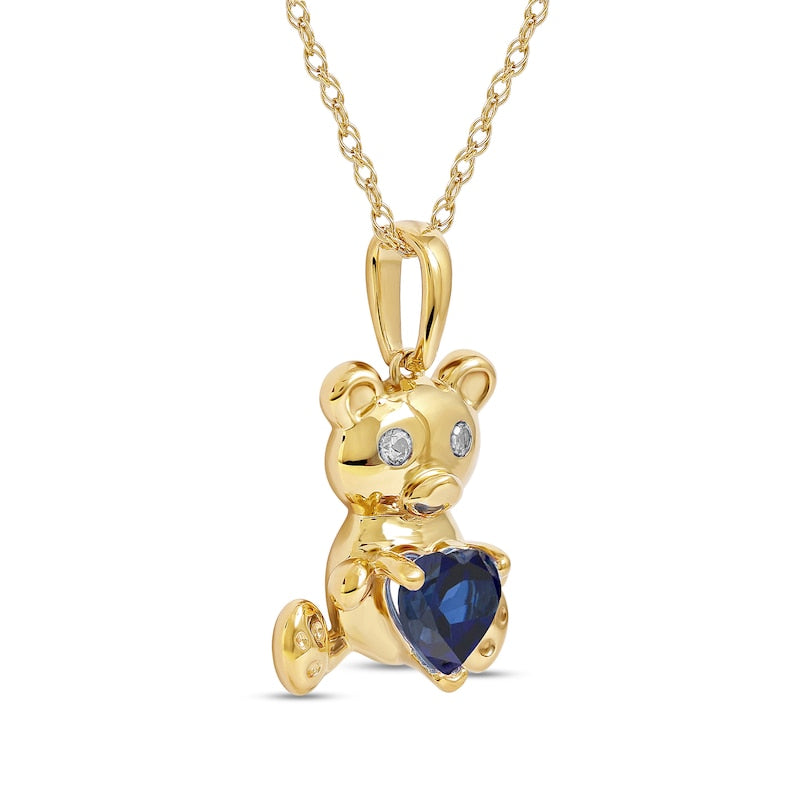 5.0mm Heart-Shaped Blue and White Lab-Created Sapphire Teddy Bear Pendant in Sterling Silver with 14K Gold Plate