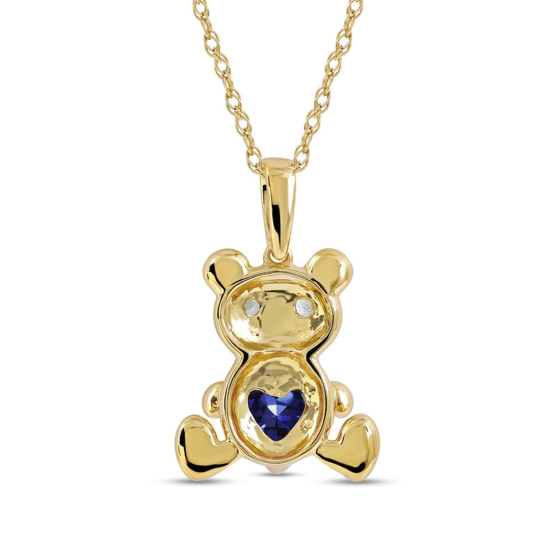 5.0mm Heart-Shaped Blue and White Lab-Created Sapphire Teddy Bear Pendant in Sterling Silver with 14K Gold Plate