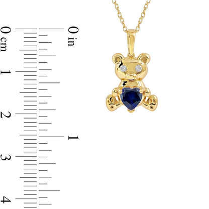 5.0mm Heart-Shaped Blue and White Lab-Created Sapphire Teddy Bear Pendant in Sterling Silver with 14K Gold Plate