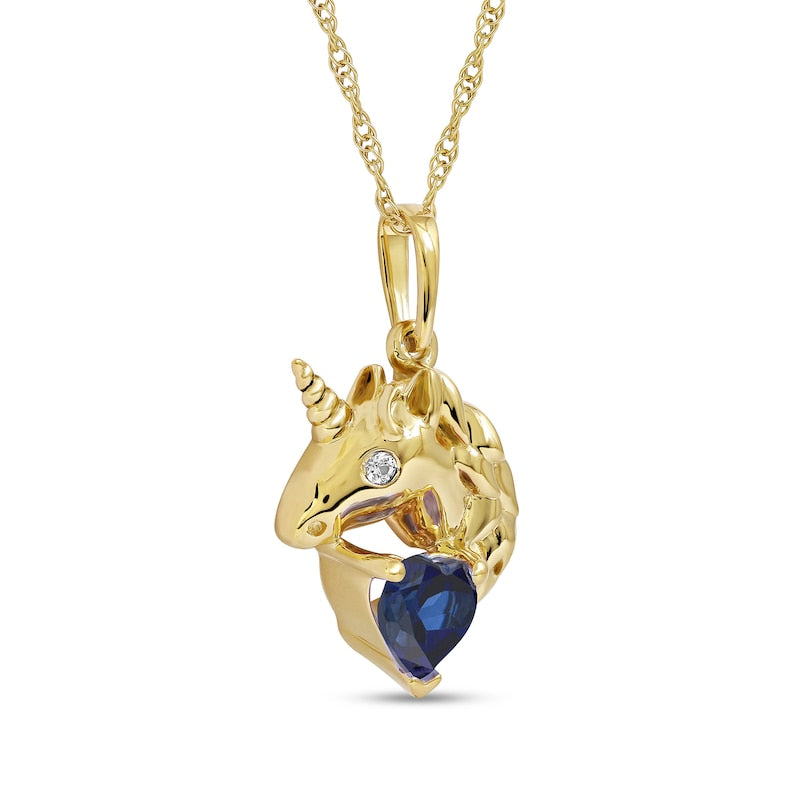 5.0mm Heart-Shaped Blue and White Lab-Created Sapphire Unicorn Pendant in Sterling Silver with 14K Gold Plate