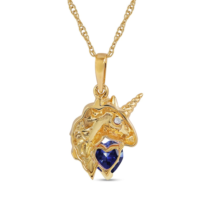 5.0mm Heart-Shaped Blue and White Lab-Created Sapphire Unicorn Pendant in Sterling Silver with 14K Gold Plate