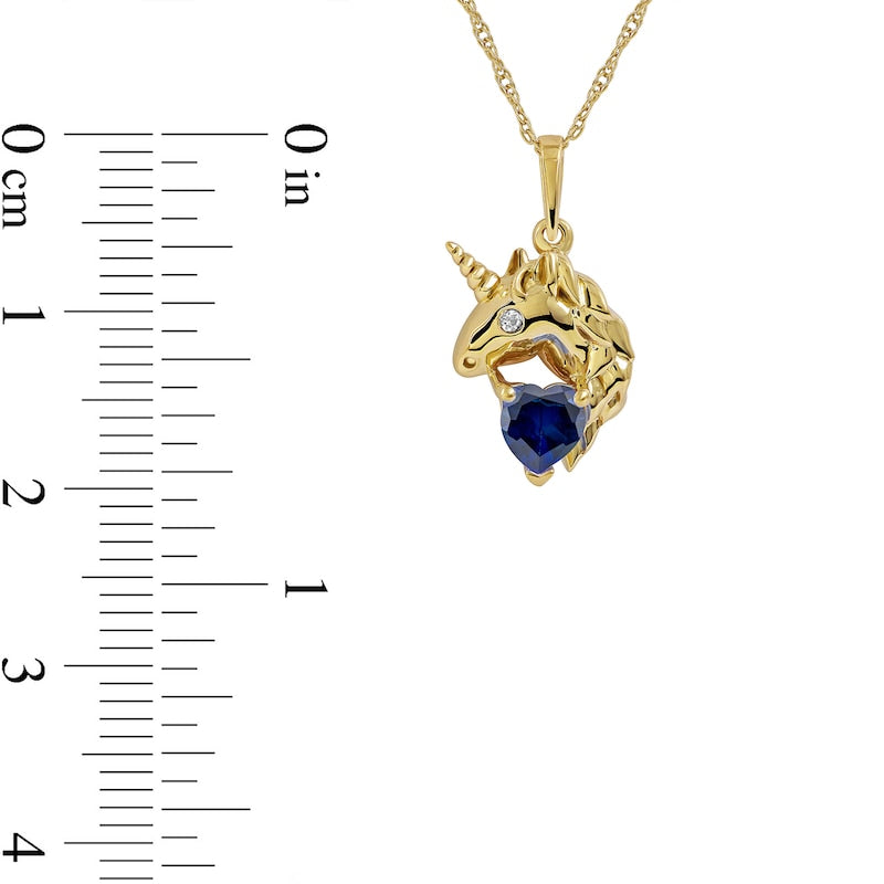 5.0mm Heart-Shaped Blue and White Lab-Created Sapphire Unicorn Pendant in Sterling Silver with 14K Gold Plate