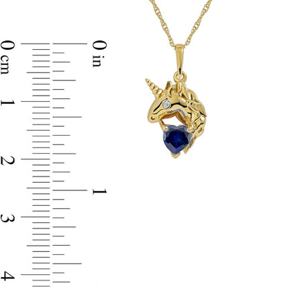 5.0mm Heart-Shaped Blue and White Lab-Created Sapphire Unicorn Pendant in Sterling Silver with 14K Gold Plate