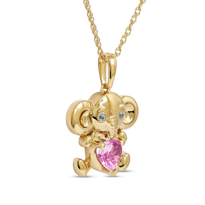 5.0mm Heart-Shaped Pink and White Lab-Created Sapphire Elephant Pendant in Sterling Silver with 14K Gold Plate