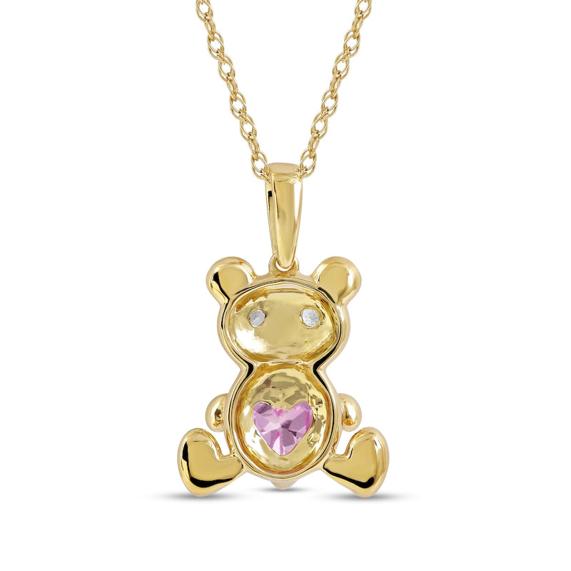 5.0mm Heart-Shaped Pink and White Lab-Created Sapphire Teddy Bear Pendant in Sterling Silver with 14K Gold Plate