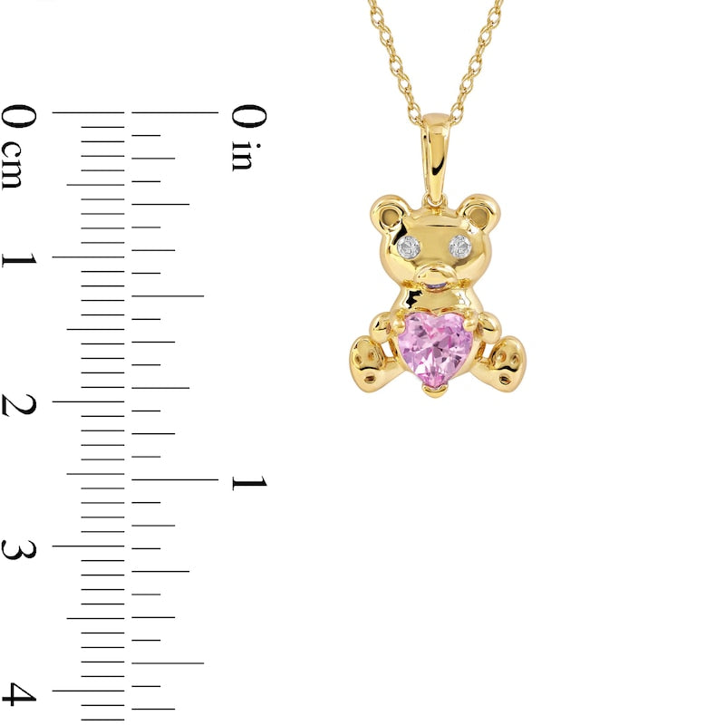 5.0mm Heart-Shaped Pink and White Lab-Created Sapphire Teddy Bear Pendant in Sterling Silver with 14K Gold Plate
