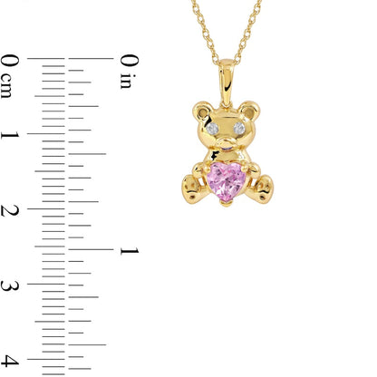5.0mm Heart-Shaped Pink and White Lab-Created Sapphire Teddy Bear Pendant in Sterling Silver with 14K Gold Plate