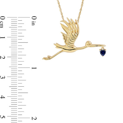 3.0mm Heart-Shaped Blue Lab-Created Sapphire Flying Stork Pendant in Sterling Silver with 14K Gold Plate