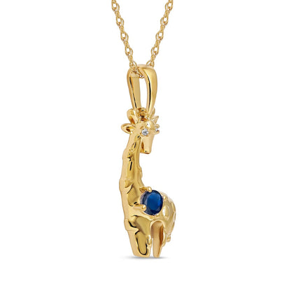 3.0mm Blue and White Lab-Created Sapphire Giraffe Pendant in Sterling Silver with 14K Gold Plate