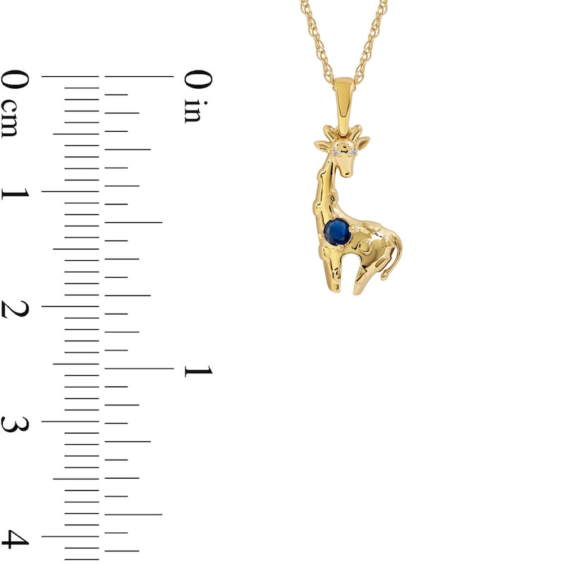 3.0mm Blue and White Lab-Created Sapphire Giraffe Pendant in Sterling Silver with 14K Gold Plate