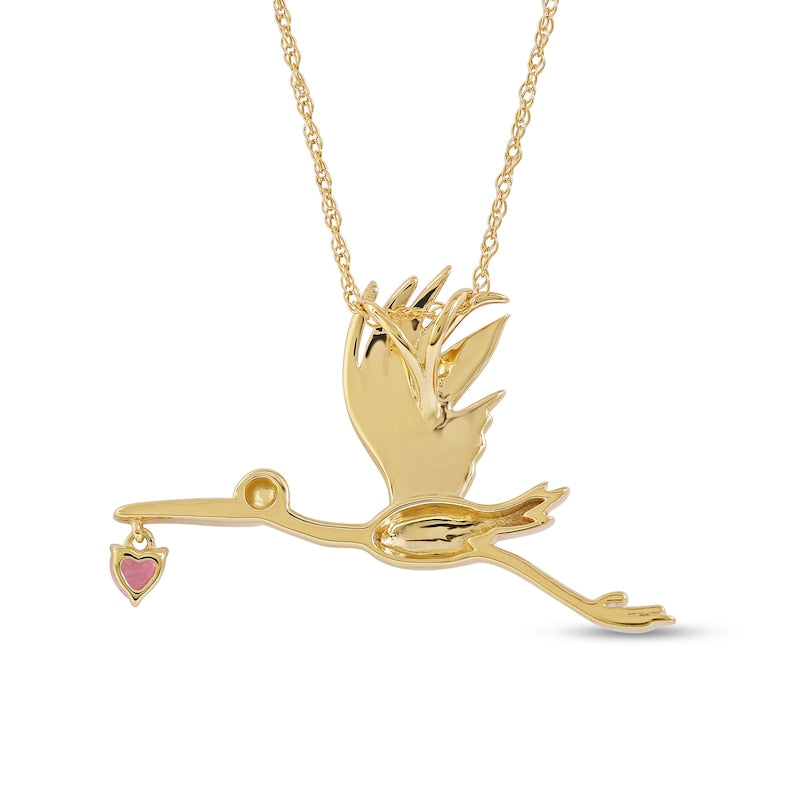 3.0mm Heart-Shaped Pink Lab-Created Sapphire Flying Stork Pendant in Sterling Silver with 14K Gold Plate
