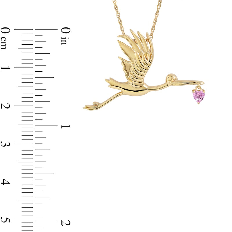3.0mm Heart-Shaped Pink Lab-Created Sapphire Flying Stork Pendant in Sterling Silver with 14K Gold Plate