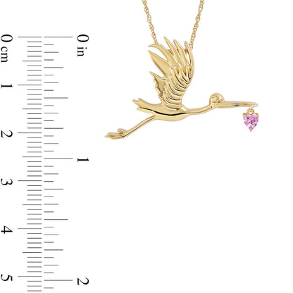 3.0mm Heart-Shaped Pink Lab-Created Sapphire Flying Stork Pendant in Sterling Silver with 14K Gold Plate