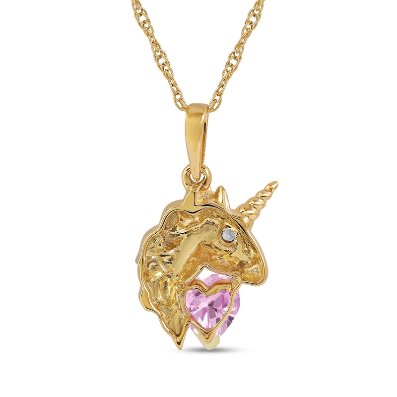 5.0mm Heart-Shaped Pink and White Lab-Created Sapphire Unicorn Pendant in Sterling Silver with 14K Gold Plate