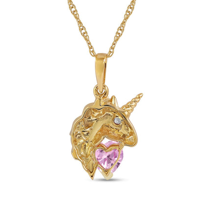 5.0mm Heart-Shaped Pink and White Lab-Created Sapphire Unicorn Pendant in Sterling Silver with 14K Gold Plate
