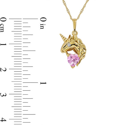 5.0mm Heart-Shaped Pink and White Lab-Created Sapphire Unicorn Pendant in Sterling Silver with 14K Gold Plate