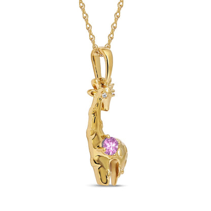 3.0mm Pink and White Lab-Created Sapphire Giraffe Pendant in Sterling Silver with 14K Gold Plate