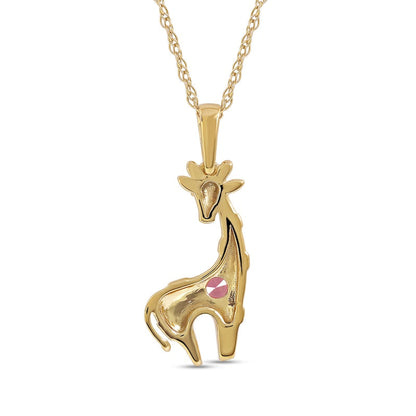 3.0mm Pink and White Lab-Created Sapphire Giraffe Pendant in Sterling Silver with 14K Gold Plate