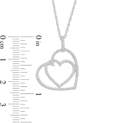 0.25 CT. T.W. Natural Diamond Interlocking Offset Hearts Pendant in 10K White Gold