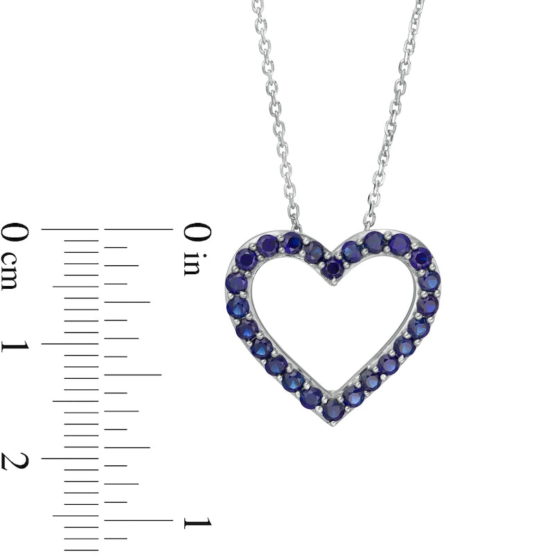 Blue Lab-Created Sapphire Adjustable Heart Pendant in Sterling Silver