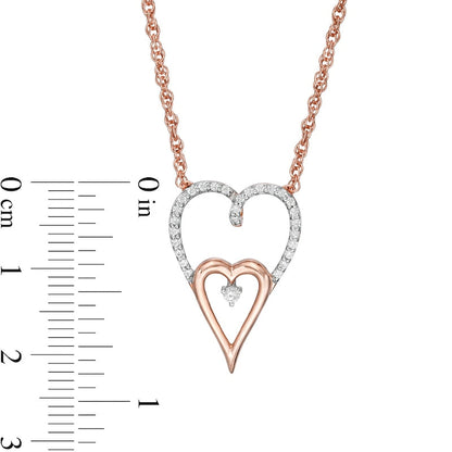 0.17 CT. T.W. Natural Diamond Double Elongated Heart Necklace in Sterling Silver with 14K Rose Gold Plate