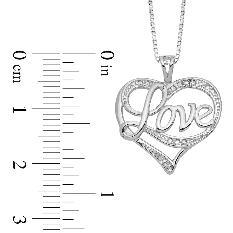 Natural Diamond Accent Beaded Cursive Love" with Ribbon Heart Pendant in Sterling Silver û 16""