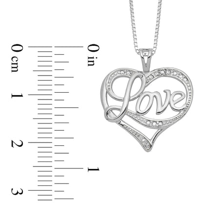 Natural Diamond Accent Beaded Cursive Love" with Ribbon Heart Pendant in Sterling Silver û 16""