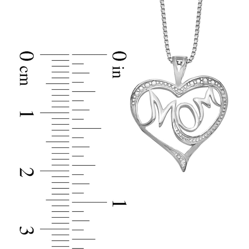 Natural Diamond Accent Beaded MOM" Loop Heart Pendant in Sterling Silver û 16""
