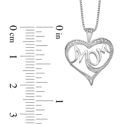Natural Diamond Accent Beaded MOM" Loop Heart Pendant in Sterling Silver û 16""