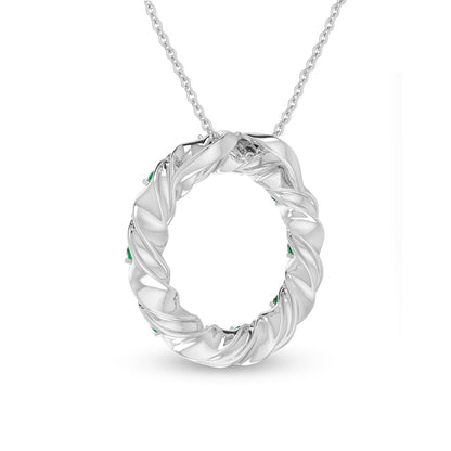 Lab-Created Emerald and White Lab-Created Sapphire Swirl Wreath Pendant in Sterling Silver