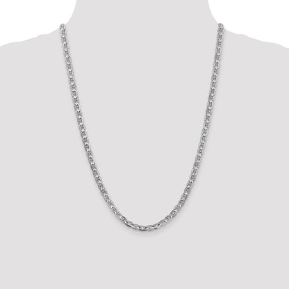 Solid 14K White Gold 24 inch 4.5mm Concave Anchor with Lobster Clasp Chain Necklace