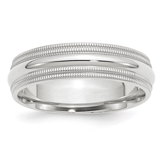 Solid 10K White Gold 6mm Double Milgrain Comfort Fit Men's/Women's Wedding Band Ring Size 10