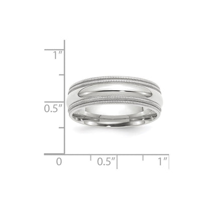 Solid 10K White Gold 7mm Double Milgrain Comfort Fit Men's/Women's Wedding Band Ring Size 10.5
