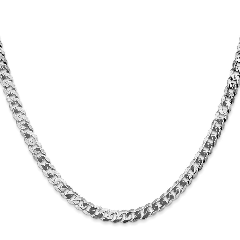Solid 14K White Gold 24 inch 4.75mm Flat Beveled Curb with Lobster Clasp Chain Necklace