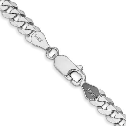 Solid 14K White Gold 24 inch 4.75mm Flat Beveled Curb with Lobster Clasp Chain Necklace