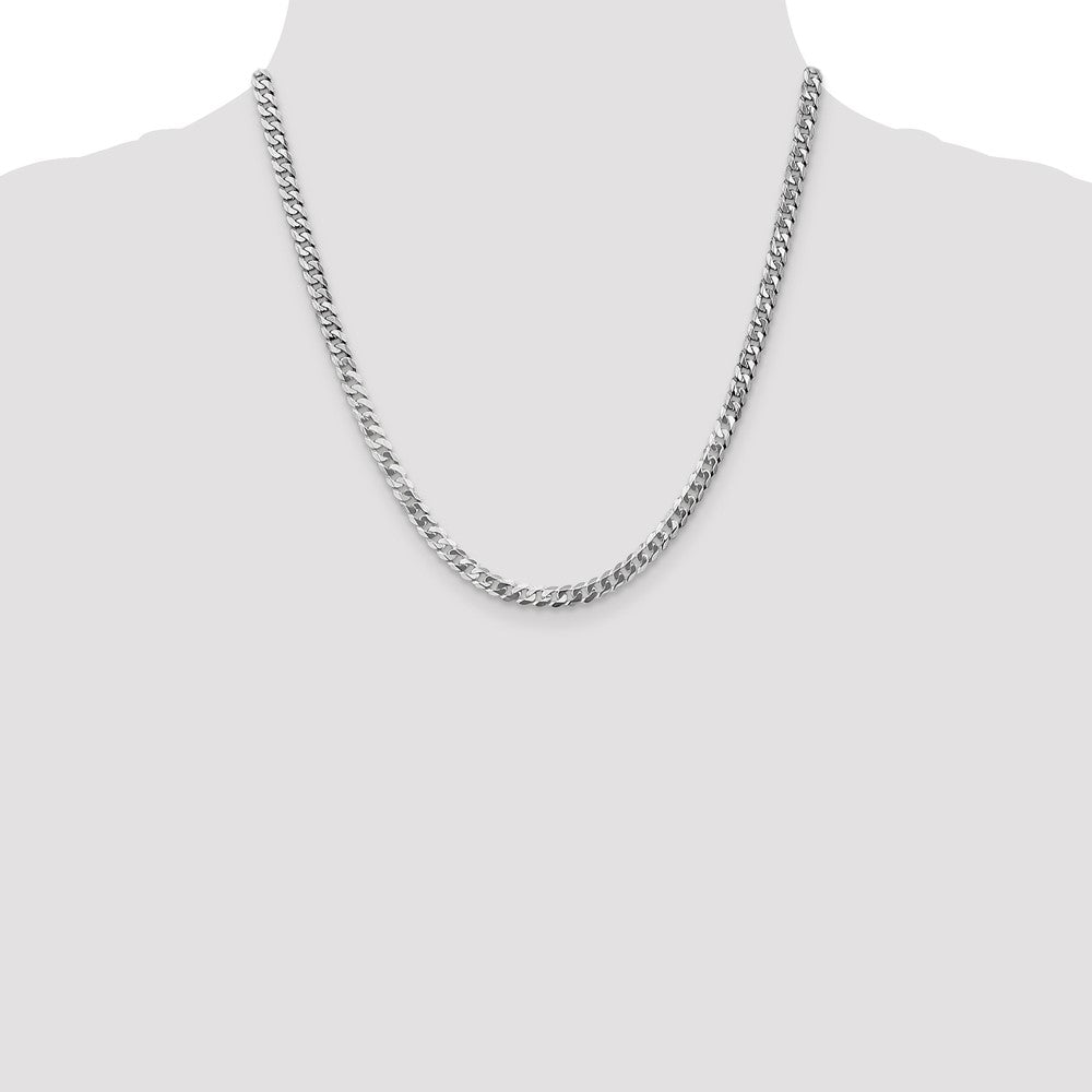 Solid 14K White Gold 20 inch 4.75mm Flat Beveled Curb with Lobster Clasp Chain Necklace