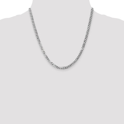 Solid 14K White Gold 20 inch 4.75mm Flat Beveled Curb with Lobster Clasp Chain Necklace
