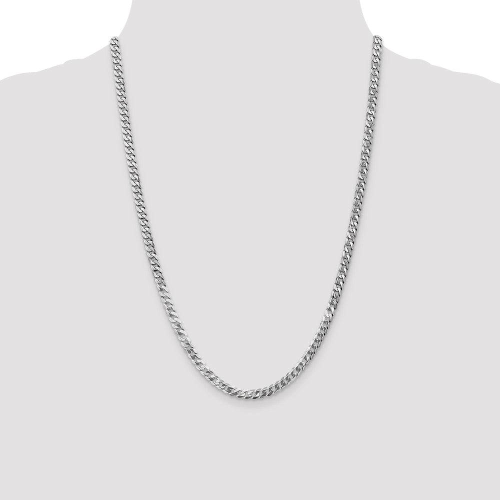 Solid 14K White Gold 24 inch 4.75mm Flat Beveled Curb with Lobster Clasp Chain Necklace