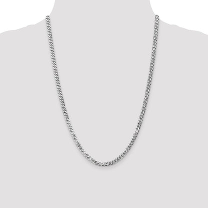 Solid 14K White Gold 24 inch 4.75mm Flat Beveled Curb with Lobster Clasp Chain Necklace