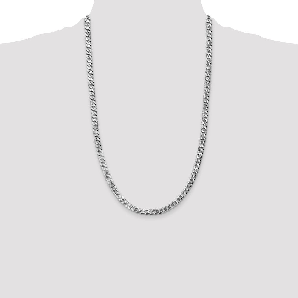 Solid 14K White Gold 26 inch 4.75mm Flat Beveled Curb with Lobster Clasp Chain Necklace