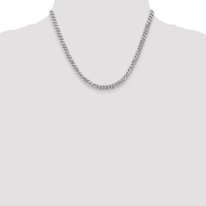 Solid 14K White Gold 18 inch 5.75mm Flat Beveled Curb with Lobster Clasp Chain Necklace