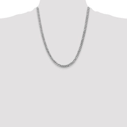 Solid 14K White Gold 22 inch 5.75mm Flat Beveled Curb with Lobster Clasp Chain Necklace