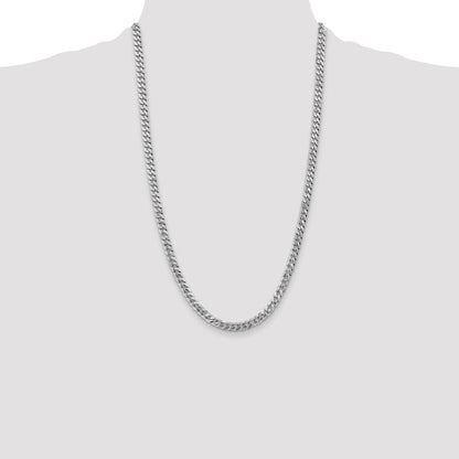 Solid 14K White Gold 26 inch 5.75mm Flat Beveled Curb with Lobster Clasp Chain Necklace