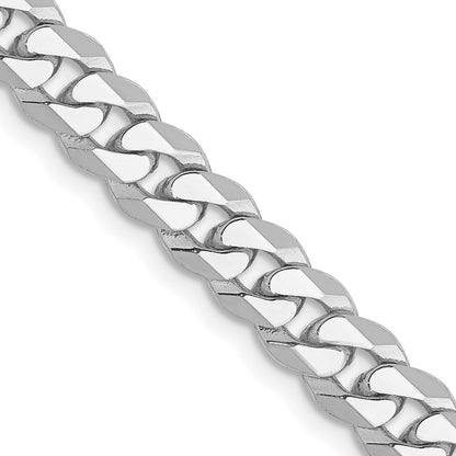 Solid 14K White Gold 20 inch 5.75mm Flat Beveled Curb with Lobster Clasp Chain Necklace