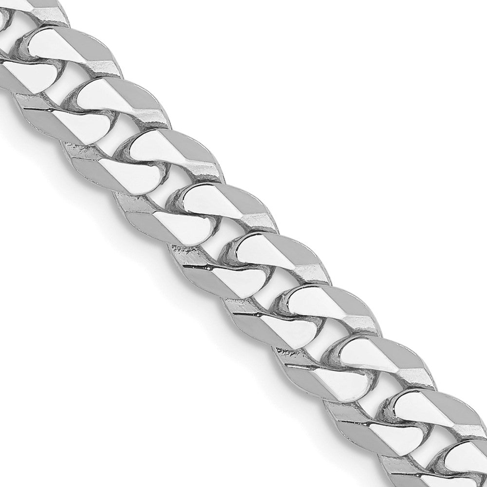 Solid 14K White Gold 18 inch 5.75mm Flat Beveled Curb with Lobster Clasp Chain Necklace