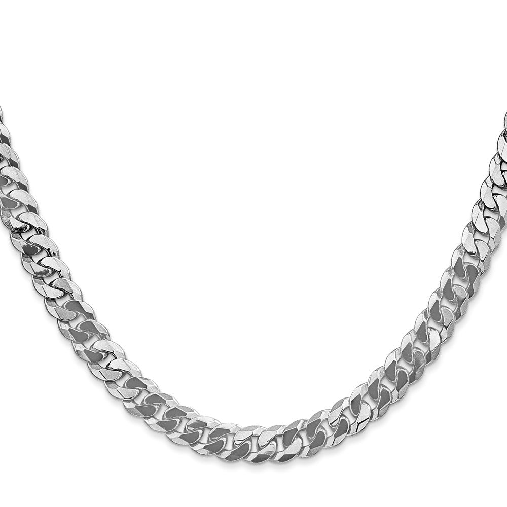 Solid 14K White Gold 26 inch 6.25mm Flat Beveled Curb with Lobster Clasp Chain Necklace