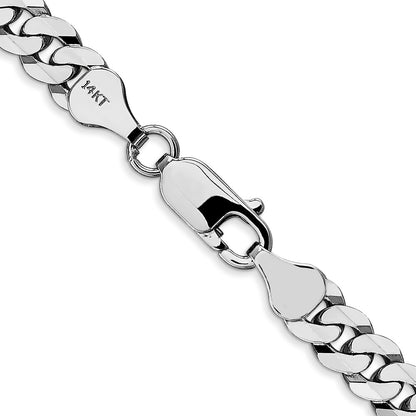 Solid 14K White Gold 26 inch 6.25mm Flat Beveled Curb with Lobster Clasp Chain Necklace