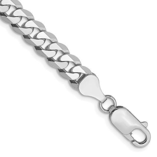 Solid 14K White Gold 7 inch 6.25mm Flat Beveled Curb with Lobster Clasp Bracelet