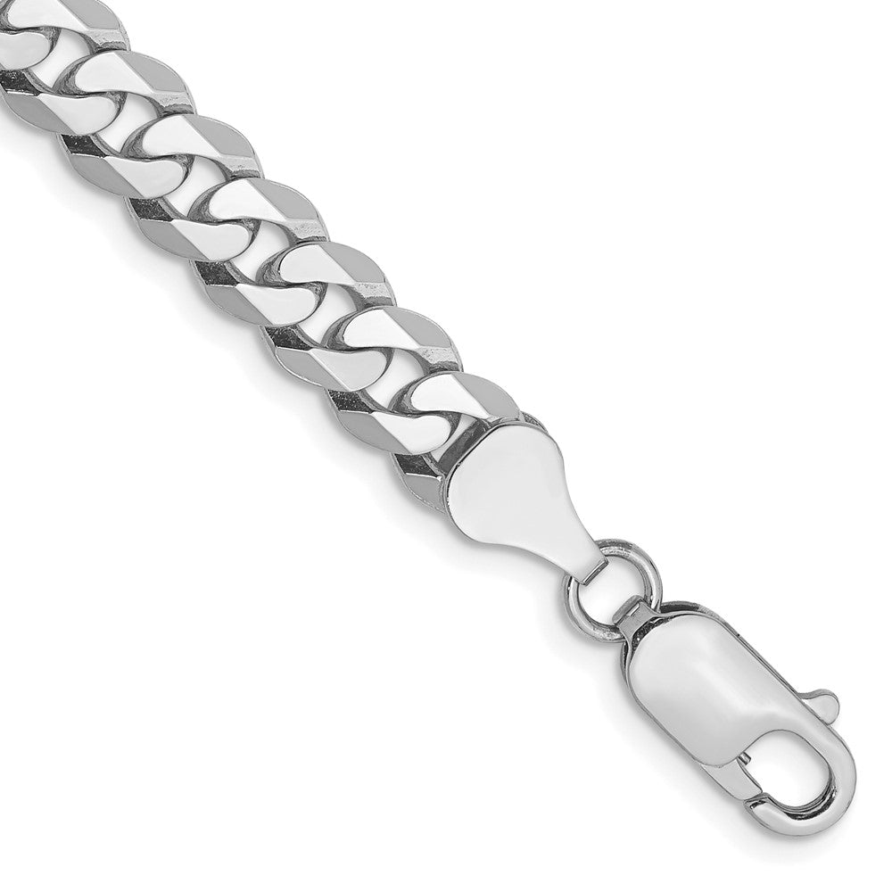 Solid 14K White Gold 8 inch 6.25mm Flat Beveled Curb with Lobster Clasp Bracelet